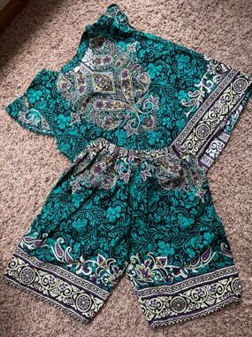 Teal Bohemian Paisley Print PJ set- women